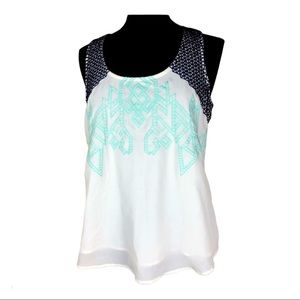 sleeveless blouse white blue mint size medium Skies Are Blue